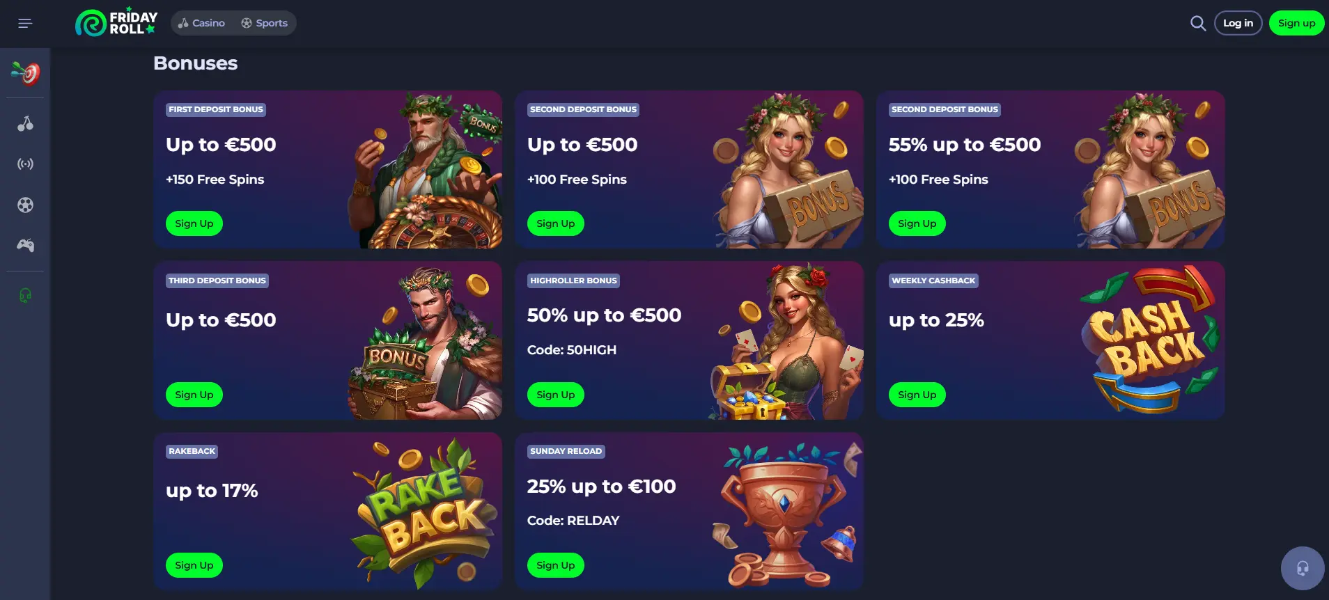 Ofertas de bônus do Friday Roll